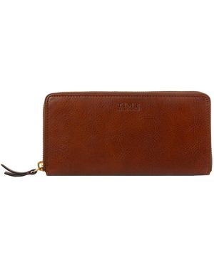 Time Resistance Leather Continental Wallet - Brown