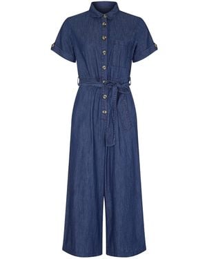 Yumi' Button Denim Jumpsuit - Blue