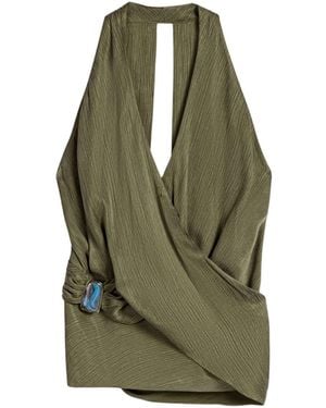 Nocturne Neutrals Asymmetric Halter Wrap Top - Green