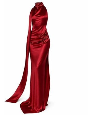 Moda Glam Muse Cowl Neck Open Back Gown - Red