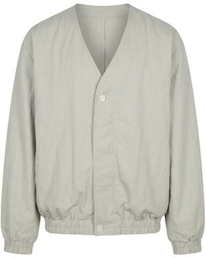 Modenaire Neutrals Collarless Bomber Jacket Relaxed Fit Soft Structure - Grey