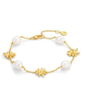 Lulu B London Daisy Flower & Pearl Chain Bracelet - Metallic