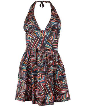 blonde gone rogue Beachy Halter Neck Mini Dress, Upcycled Viscose - Multicolor