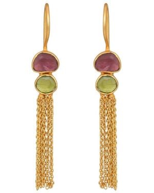 Opium Jewels Fine Chain Earrings With Tourmalines - Metallic