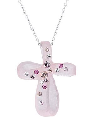 Gold & Honey Pink Bubble Cross With Swarovski Crystals - Multicolour