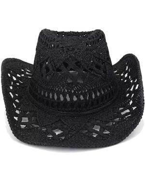 Chanel Joan Elkayam Handmade Natural Straw Western Cowboy Hat - Black