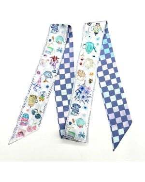 Wenzi Mulberry Silk Ribbon Scarf, Long Skinny Scarf, Hair Scarf, Purse Scarf, English Garden Ribbon - Blue