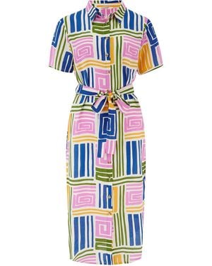 Sugarhill Dorothy Midi Shirt Dress Multi, Painted Maze - Blue