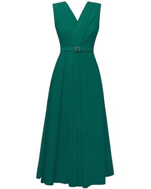 ALINA CERNĂTESCU Amavi Dark Drapped Midi Cocktail Dress With V-Neckline - Green