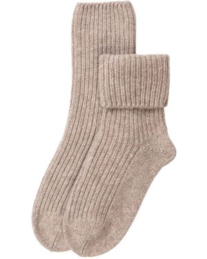 Kinalba Neutrals Ladies Taupe Ribbed Cashmere Bed Socks - Natural