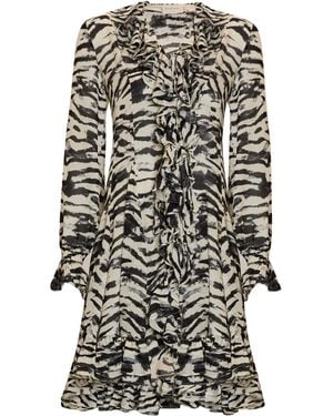 Exquise Regular Ruffle Detailed Zebra Print Woven Mini Solace Dress - White
