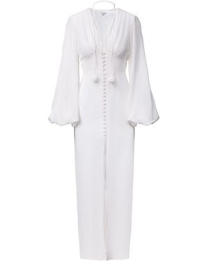 Lita Couture Ample-Sleeve Maxi Silk Dress - White