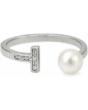 Pearl Code Freshwater Pearl & Cubic Zirconia Ring — Adjustable Statement Ring - White