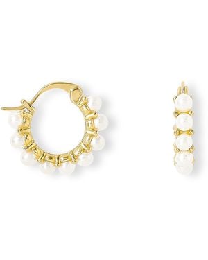 Pearls of the Orient Online Gratia Plated Sterling Huggie Hoop Earrings With Delicate Mother Of Pearl Beads - Metallic