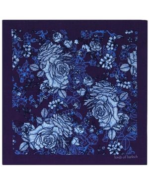 lords of harlech Hudson Roma Floral Merino Handkerchief Pocket Square - Blue
