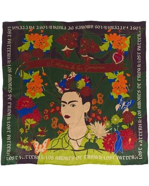 Lost Pattern Frida X Lost Pattern Los Amores De Frida Large Silk Scarf - Green