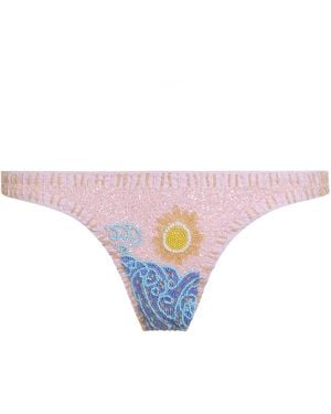 Self-Adore High Tide Hand-Beaded Embellished Bikini Bottom- Pale - Pink