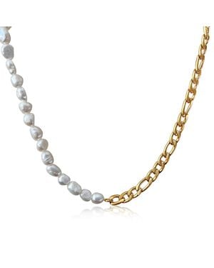 Mg Jewelry Handmade Grevena Baroque Freshwater Pearl Curb Chain Waterproof Necklace - Metallic