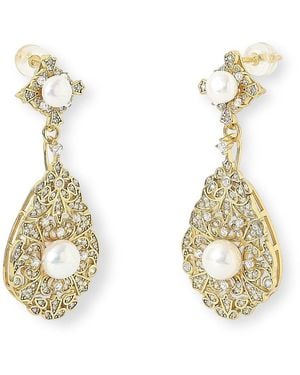 Pearls of the Orient Online Stella Vintage Style Pave Plated Drop Earrings With Cultured Freshwater Pearls - Metallic