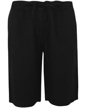 Haris Cotton Elastic Waistband Linen Bermuda - Black