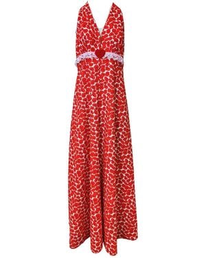 Couture to Your Door Poppy Print Lace Maxi Dress - Red