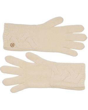 Bel Cashmere Cable Knitted Ivory Cashmere Gloves - Natural