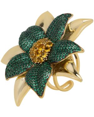 LÁTELITA London Marguerite Daisy Flower Cocktail Ring Emerald - Multicolour