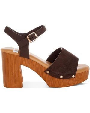 Rag & Co Daniela Genuine Suede Leather High Block Sandals - Brown