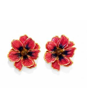 The Pink Reef Small Feather Rose Jewel Box Earring - Red