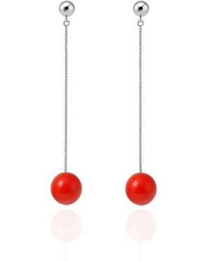 Unaloe Sterling Coral Drop Earrings – Contemporary Minimalist Chain Designer Jewelry - Red