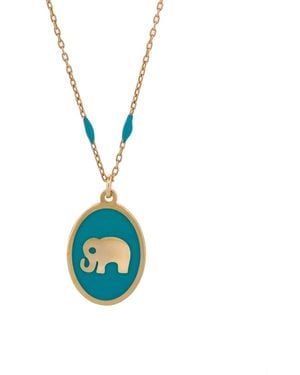 Ebru Jewelry Powerful & Lucky Elephant & Chain Necklace - Blue