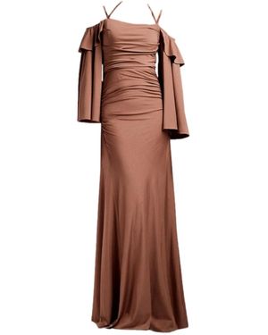 ALINA CERNĂTESCU Lyric Long Off Shoulder Neckline Evening Dress - Brown