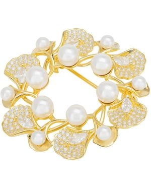 LÁTELITA London Ginkgo Leaf And Pearl Wreath Brooch - Metallic