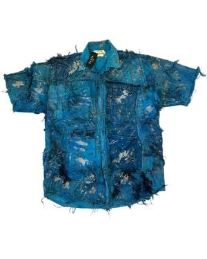 Zasta Studio Wearable Ruins Shredded Denim Colored Half-Sleeve Shirt - Blue
