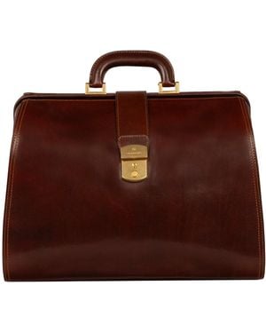 Time Resistance Large Leather Doctor Bag - Brown