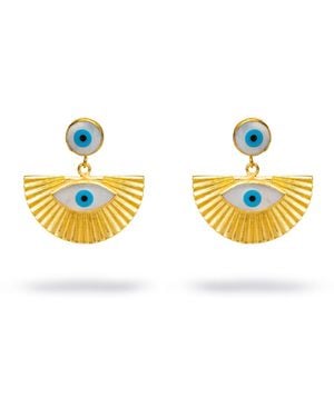 Ebru Jewelry Chunky Evil Eye Pearl Gold Earrings - Metallic