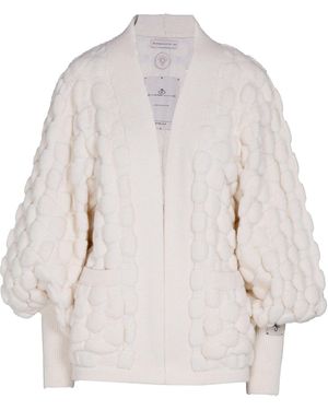 The Extreme Collection Neutrals Ivory Merino Wool And Alpaca Cardigan With Puff Sleeves - White