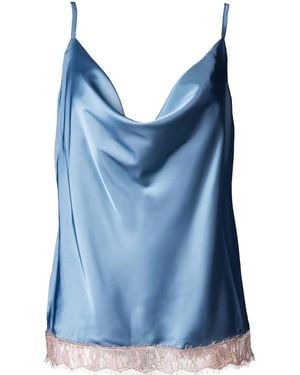 Noblesse Oblige Duck Egg Lace Trimmed Cowl Neck Camisole - Blue