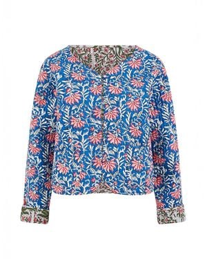 Yumi' Floral Reversible Cotton Quilted Jacket - Blue
