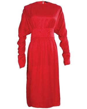 Smart and Joy Long-Sleeved Fitted Dress With Off-Shoulders - Red