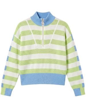 Brodie Cashmere Mesh Stripe Half Zip - Green