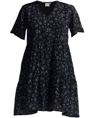 REISTOR Floral Short Tiered Dress - Black