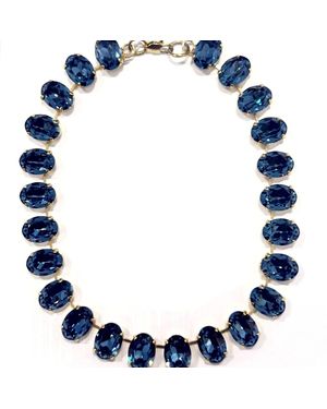 Achala Handcrafted Denim Oval Crystals Necklace - Blue