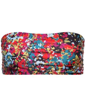 Playaluxe Capri Confetti Floral Ruched Bandeau Bikini Top - Red