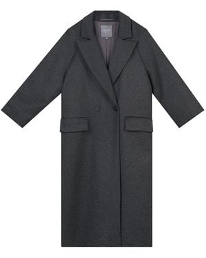 InAvati Long Dark Wool Coat With Raglan Sleeves - Black