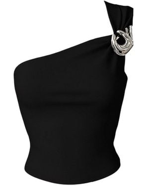 London Atelier Byproduct One Shoulder Top With Brooch - Black