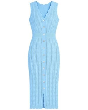 Yumi' Scallop Edge Crochet Knitted Midi Dress - Blue