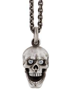 Snake Bones Skull Pendant With Hinged Jaw & Diamond Eyes - Metallic