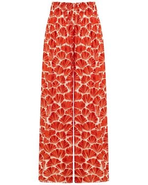 Lilamie Bali Loose Fit Elastic Waist Long Summer Trousers - Red