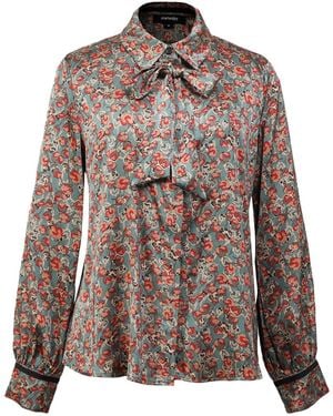 Smart and Joy Ascot-Tie Flower Print Shirt - Brown